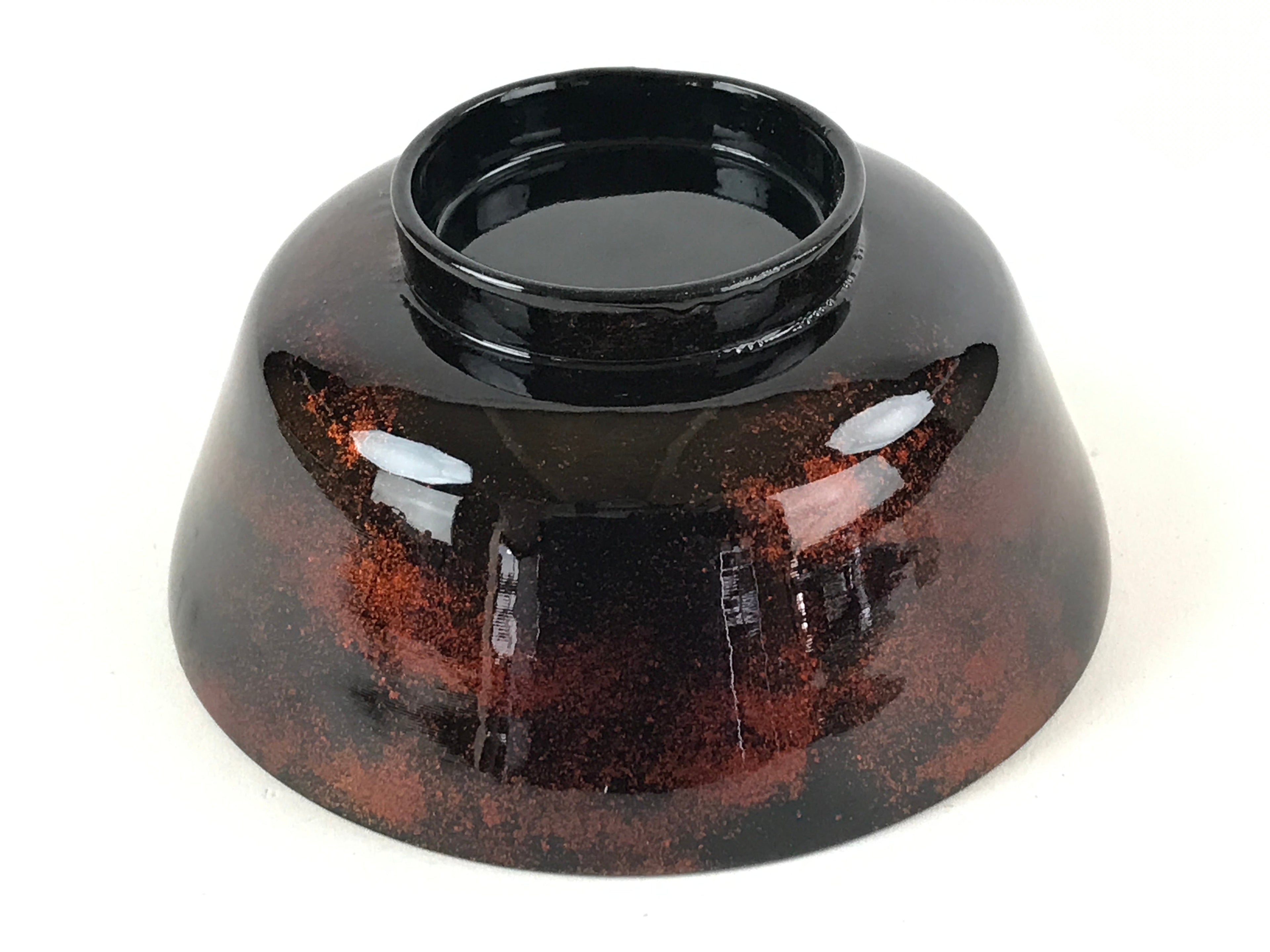 Japanese Lacquerware Lidded Bowl Nimonowan Vtg Black Orange Rice Soup LB76