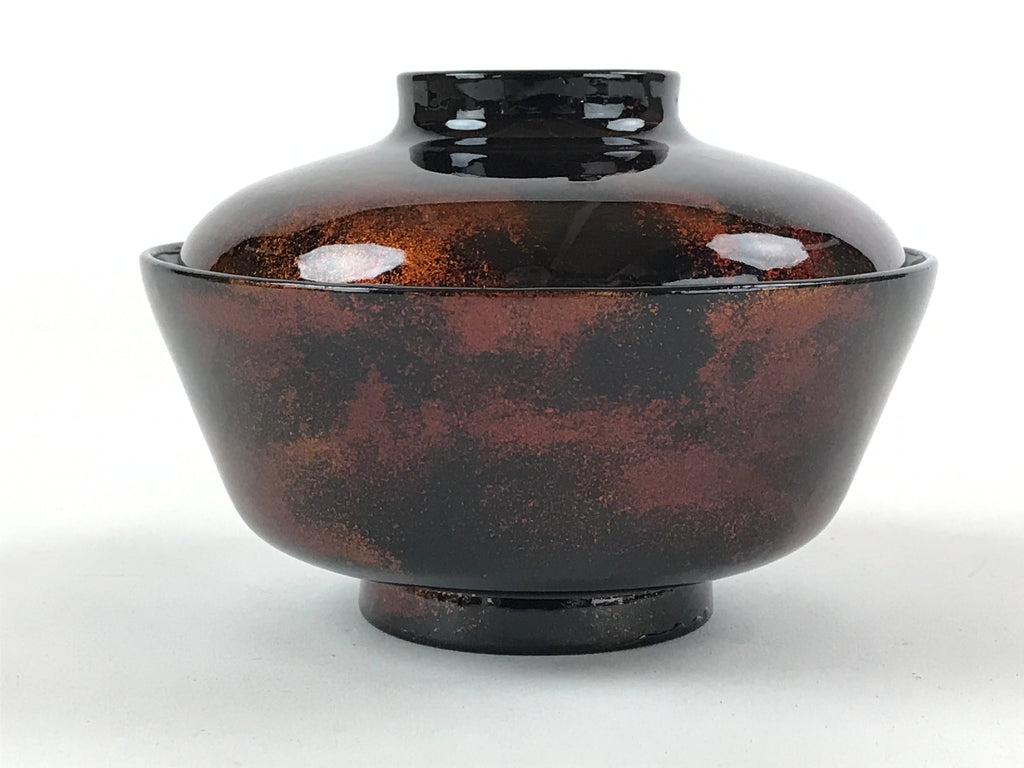 Japanese Lacquerware Lidded Bowl Nimonowan Vtg Black Orange Rice Soup LB76