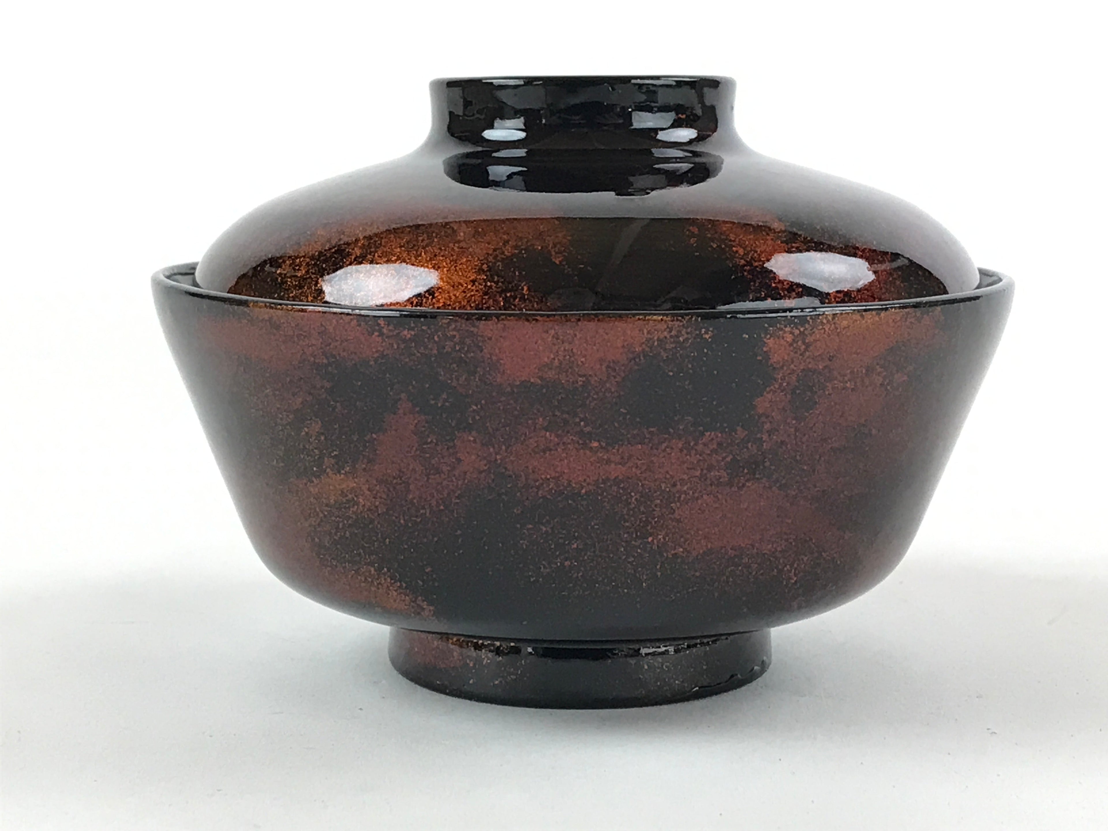 Japanese Lacquerware Lidded Bowl Nimonowan Vtg Black Orange Rice Soup LB76