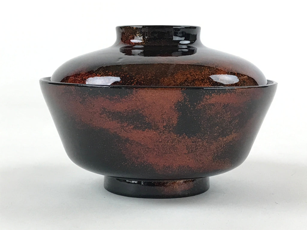 Japanese Lacquerware Lidded Bowl Nimonowan Vtg Black Orange Rice Soup LB76