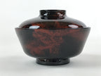 Japanese Lacquerware Lidded Bowl Nimonowan Vtg Black Orange Rice Soup LB76