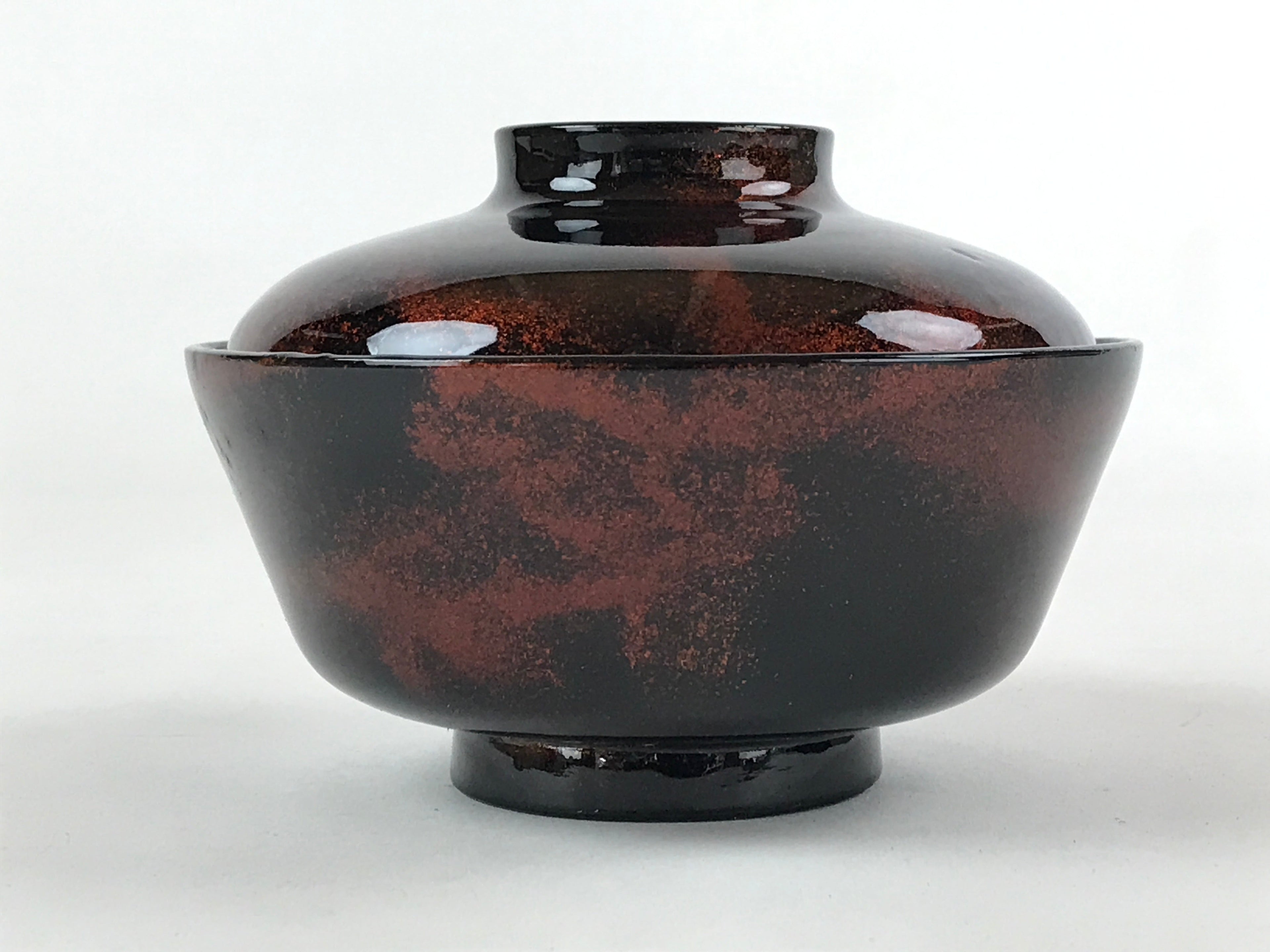 Japanese Lacquerware Lidded Bowl Nimonowan Vtg Black Orange Rice Soup LB76