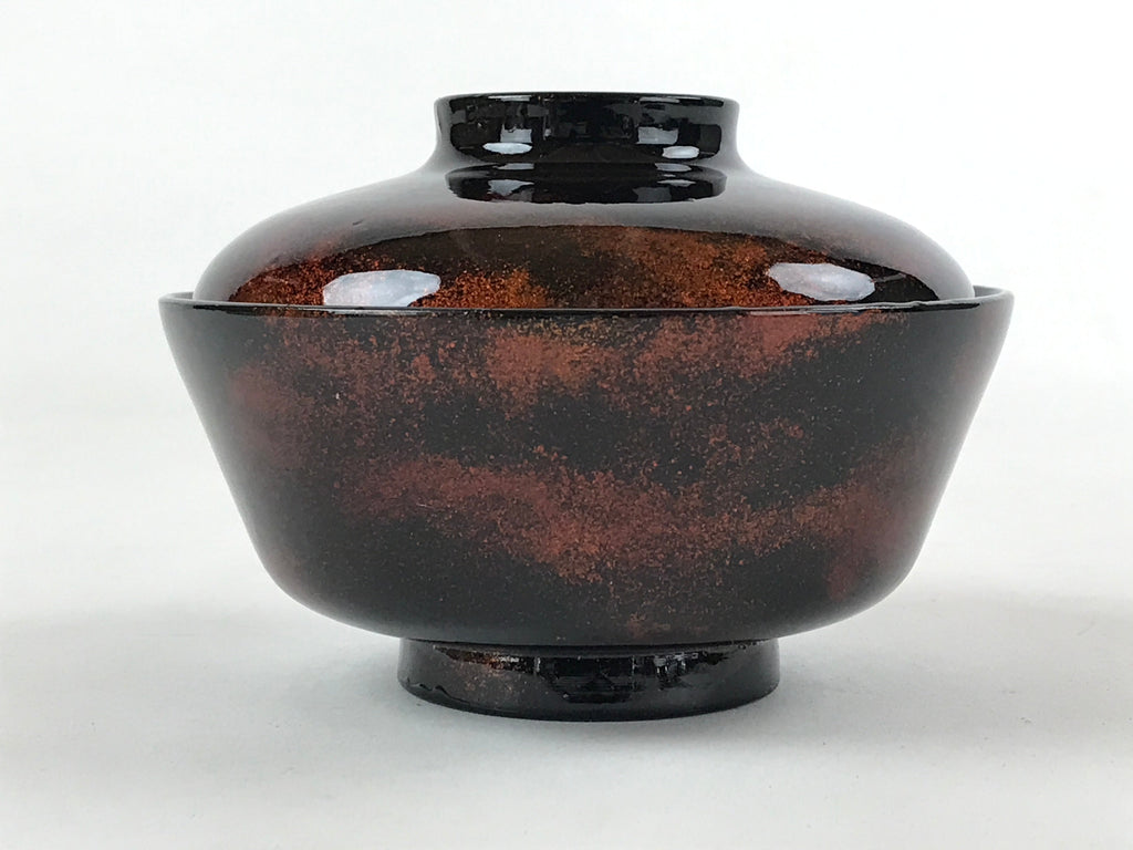 Japanese Lacquerware Lidded Bowl Nimonowan Vtg Black Orange Rice Soup LB76