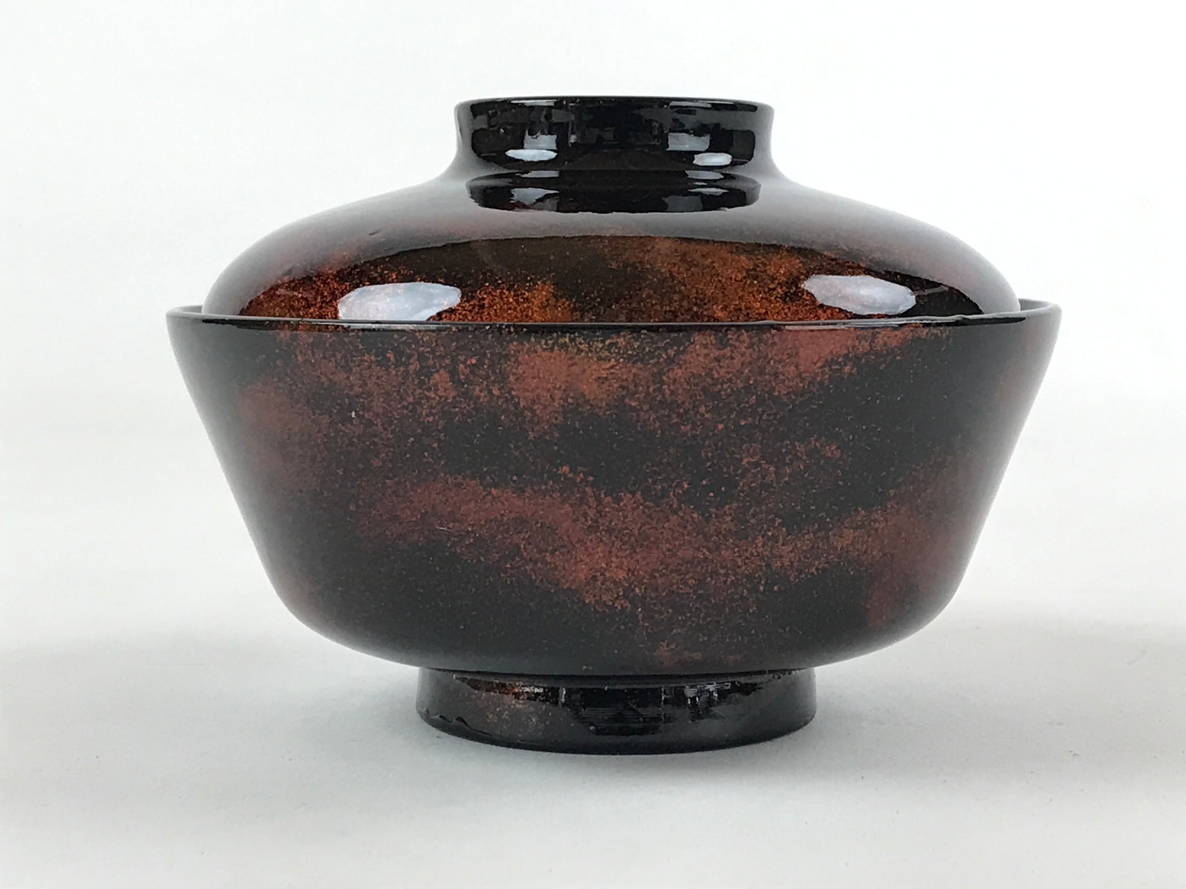 Japanese Lacquerware Lidded Bowl Nimonowan Vtg Black Orange Rice Soup LB76