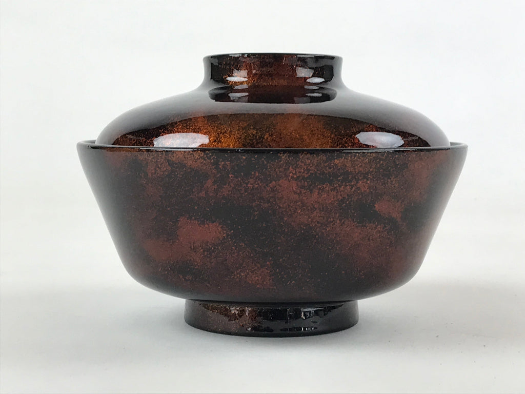 Japanese Lacquerware Lidded Bowl Nimonowan Vtg Black Orange Rice Soup LB77