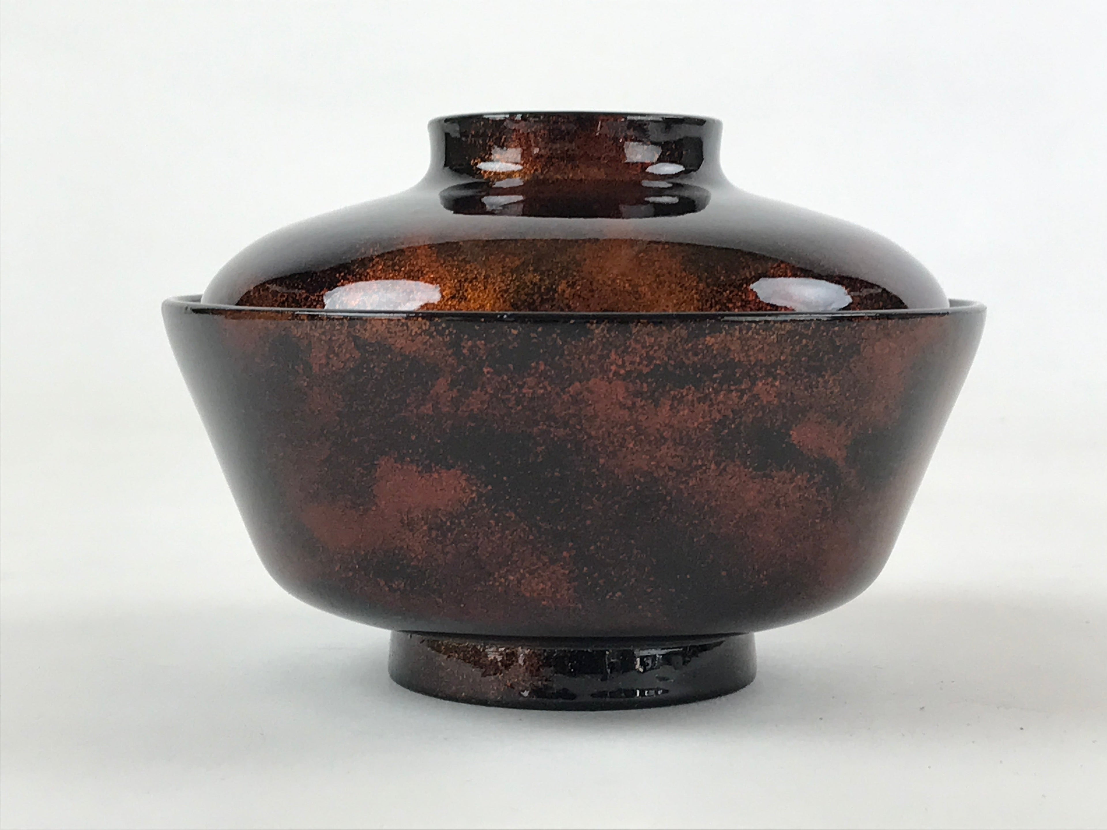 Japanese Lacquerware Lidded Bowl Nimonowan Vtg Black Orange Rice Soup LB77