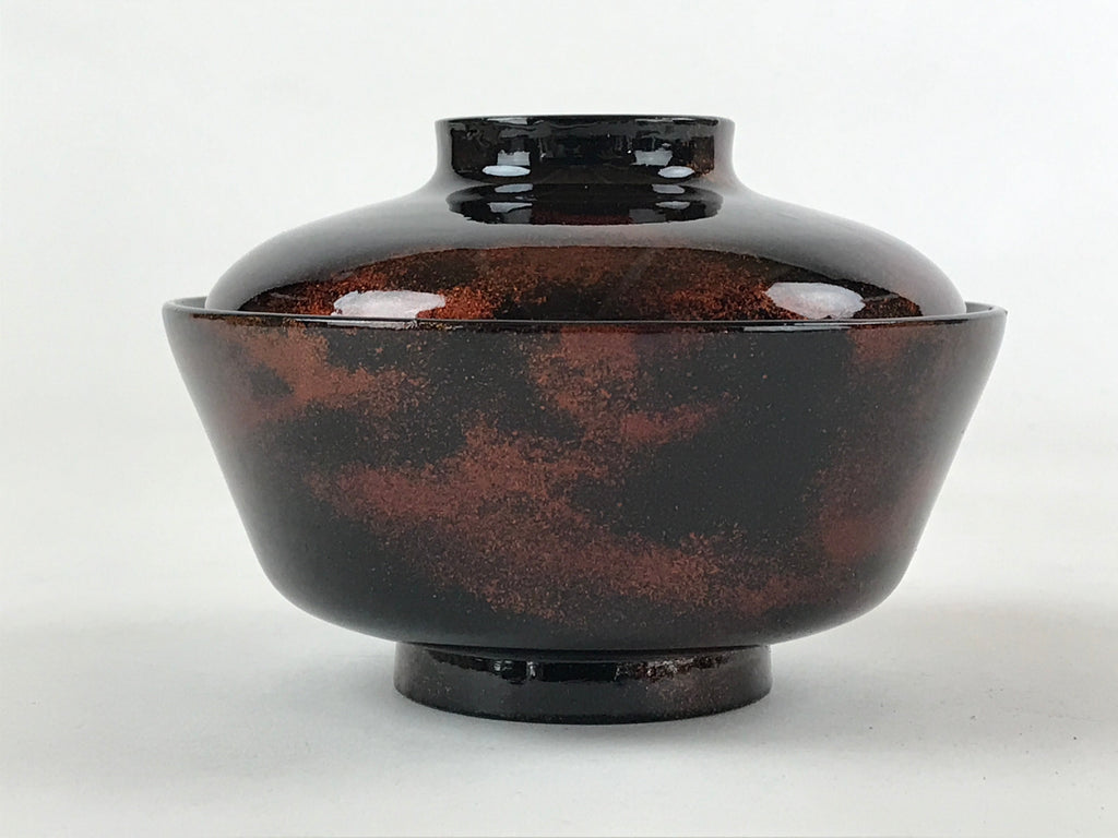 Japanese Lacquerware Lidded Bowl Nimonowan Vtg Black Orange Rice Soup LB77