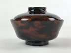 Japanese Lacquerware Lidded Bowl Nimonowan Vtg Black Orange Rice Soup LB77