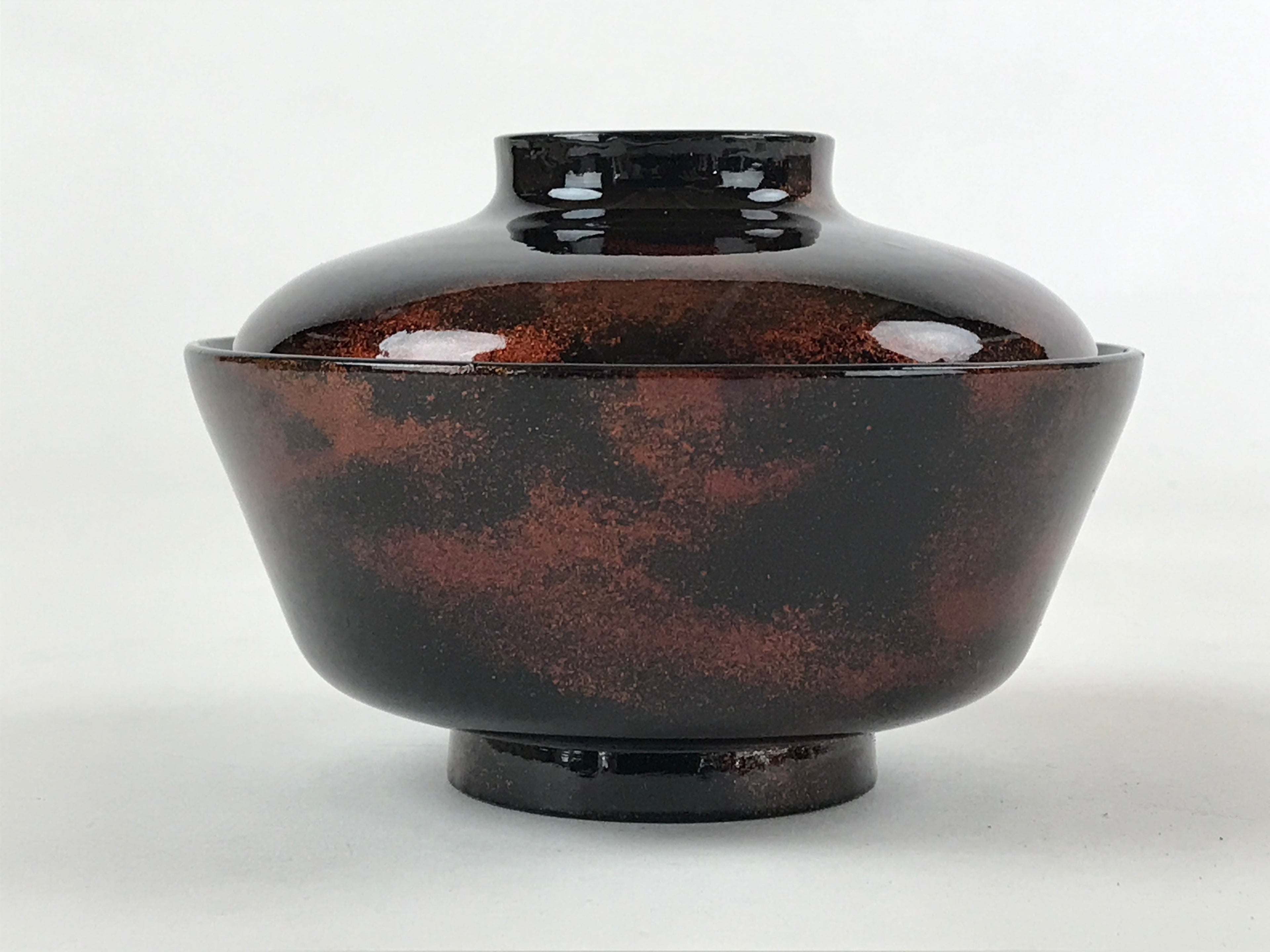 Japanese Lacquerware Lidded Bowl Nimonowan Vtg Black Orange Rice Soup LB77