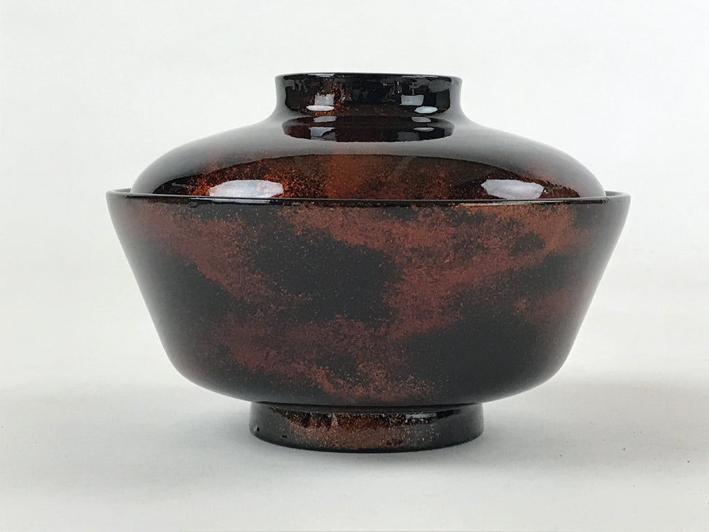 Japanese Lacquerware Lidded Bowl Nimonowan Vtg Black Orange Rice Soup LB77