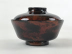 Japanese Lacquerware Lidded Bowl Nimonowan Vtg Black Orange Rice Soup LB77