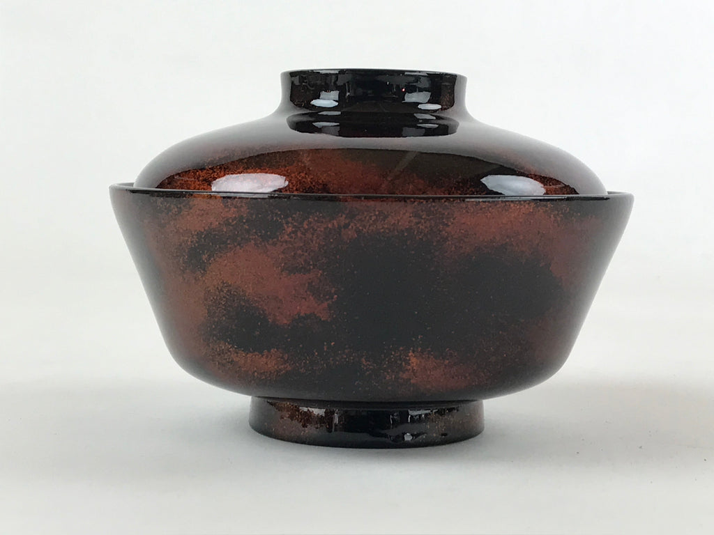 Japanese Lacquerware Lidded Bowl Nimonowan Vtg Black Orange Rice Soup LB77