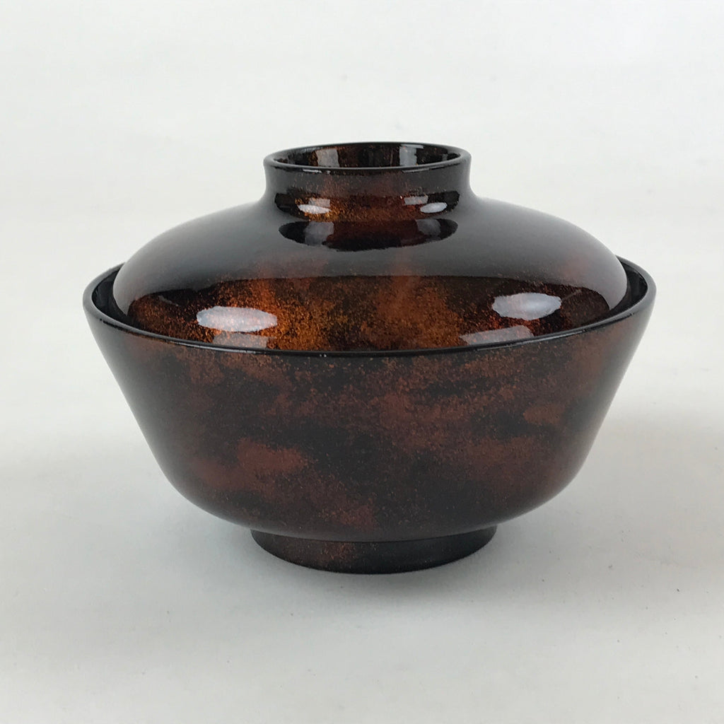 Japanese Lacquerware Lidded Bowl Nimonowan Vtg Black Orange Rice Soup LB77