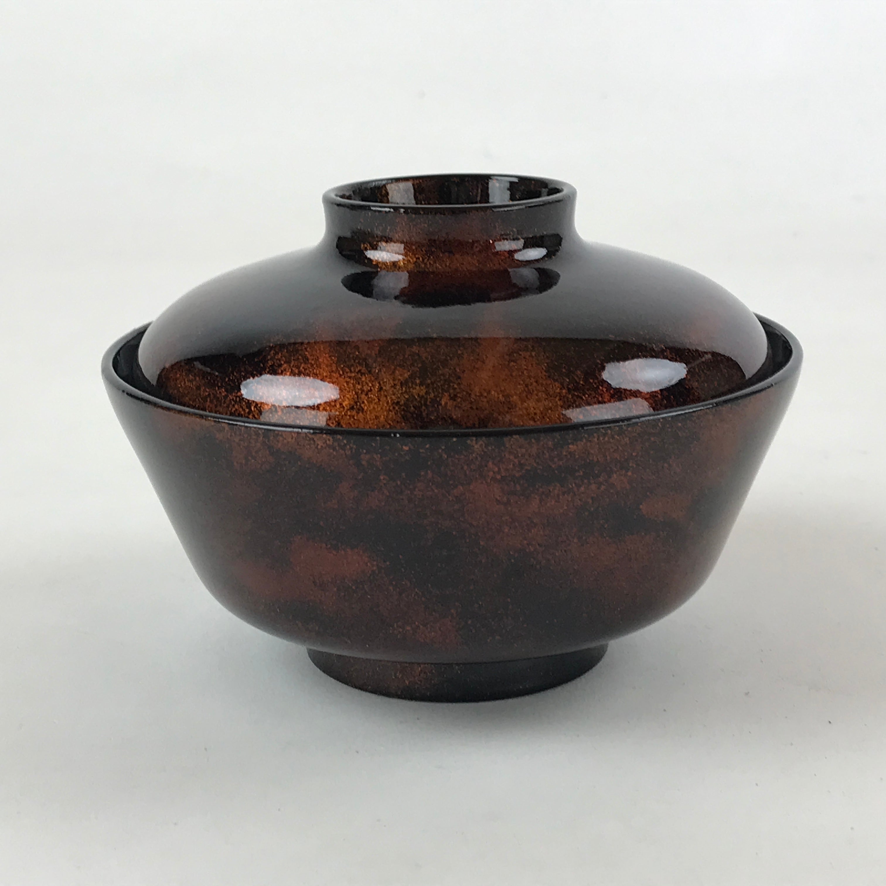 Japanese Lacquerware Lidded Bowl Nimonowan Vtg Black Orange Rice Soup LB77