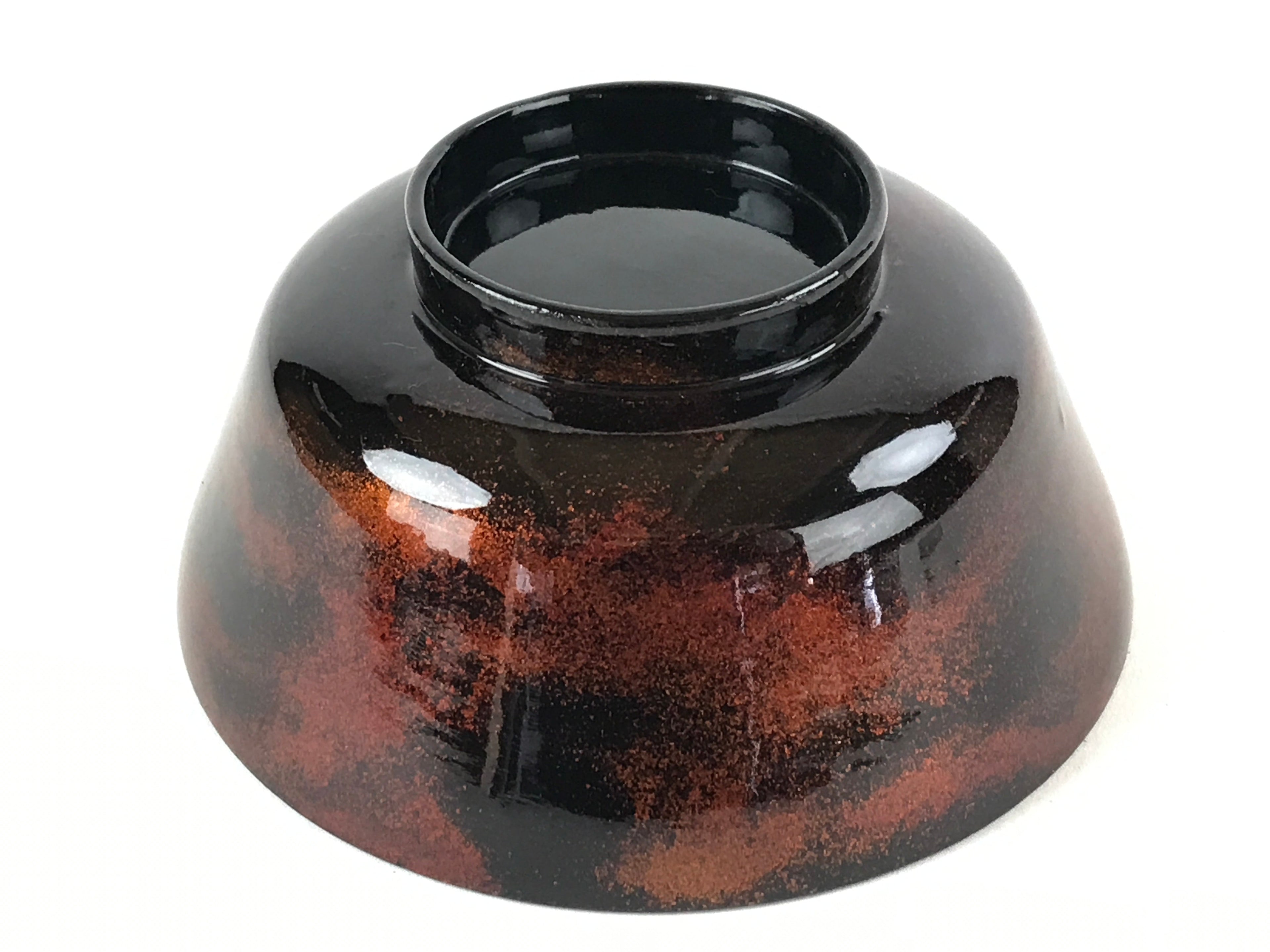Japanese Lacquerware Lidded Bowl Nimonowan Vtg Black Orange Rice Soup LB78