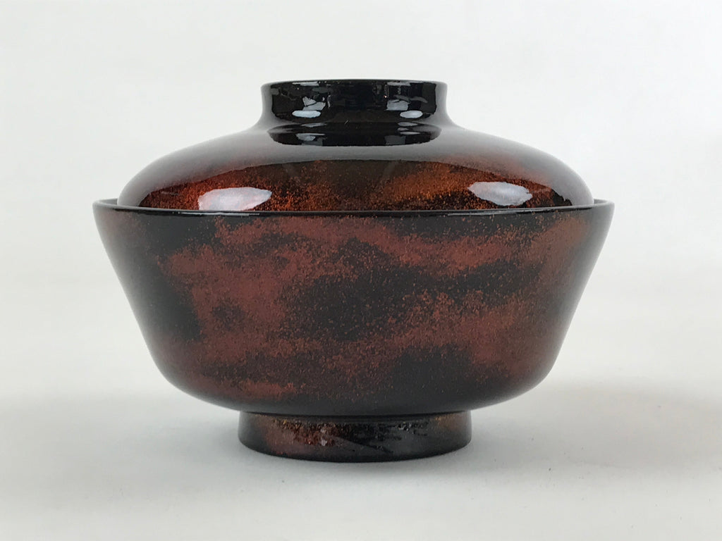 Japanese Lacquerware Lidded Bowl Nimonowan Vtg Black Orange Rice Soup LB78