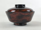 Japanese Lacquerware Lidded Bowl Nimonowan Vtg Black Orange Rice Soup LB78