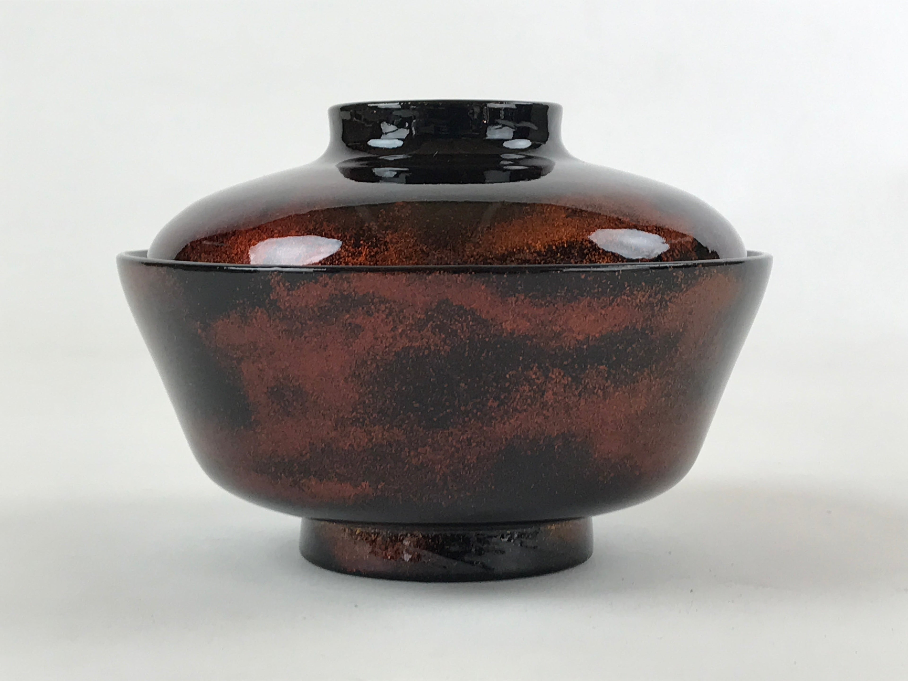 Japanese Lacquerware Lidded Bowl Nimonowan Vtg Black Orange Rice Soup LB78