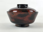 Japanese Lacquerware Lidded Bowl Nimonowan Vtg Black Orange Rice Soup LB78