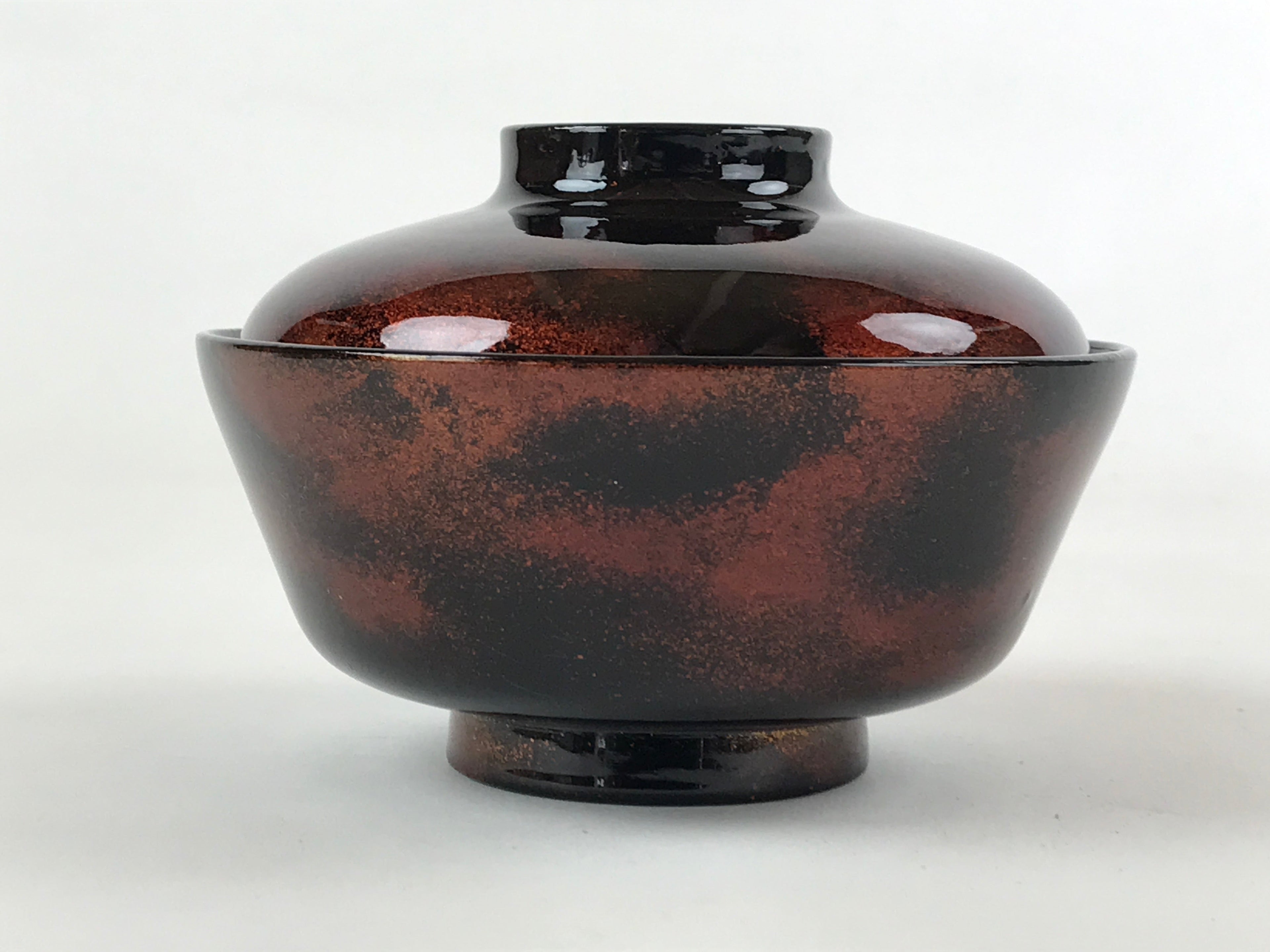 Japanese Lacquerware Lidded Bowl Nimonowan Vtg Black Orange Rice Soup LB78