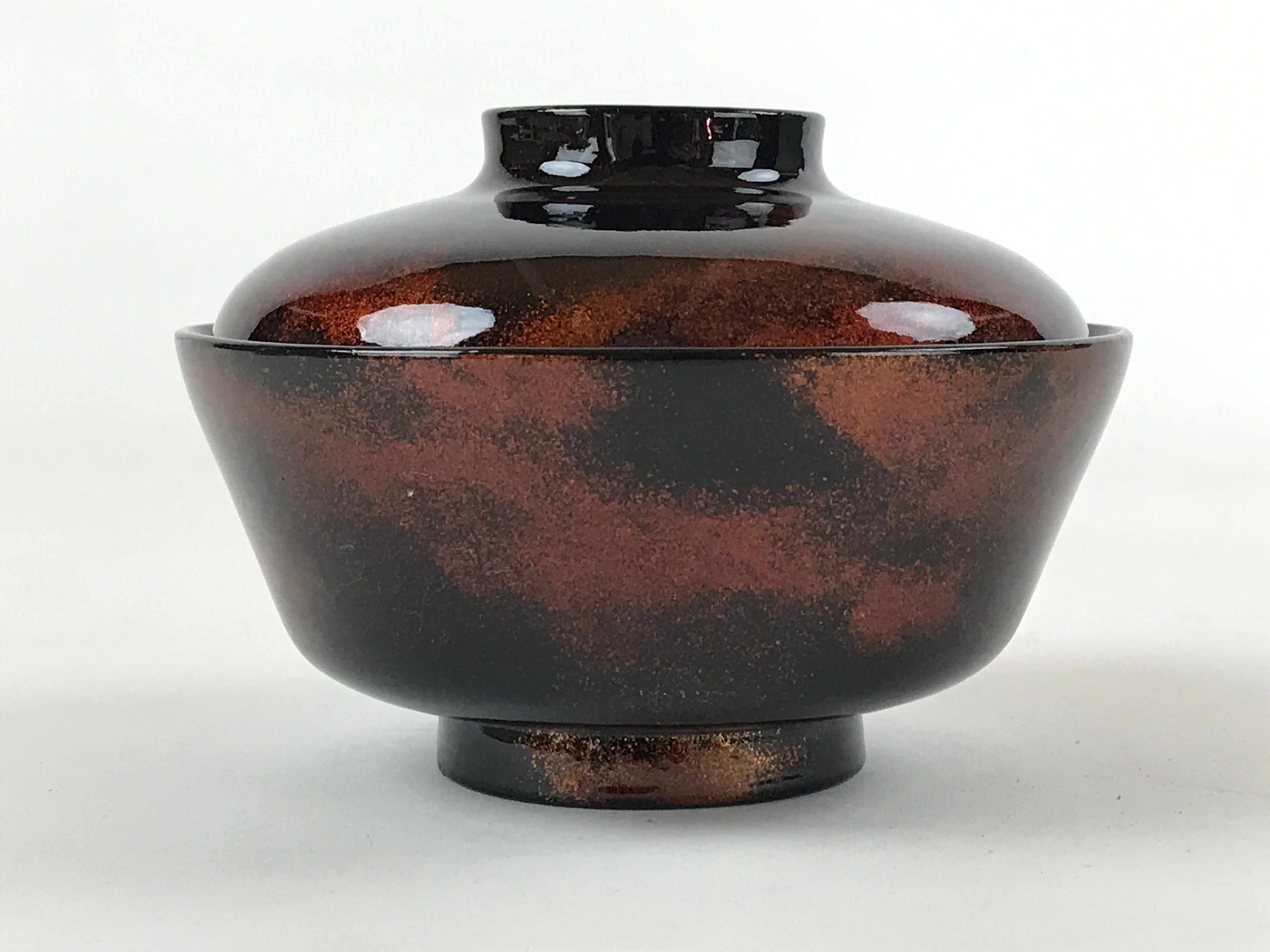 Japanese Lacquerware Lidded Bowl Nimonowan Vtg Black Orange Rice Soup LB78