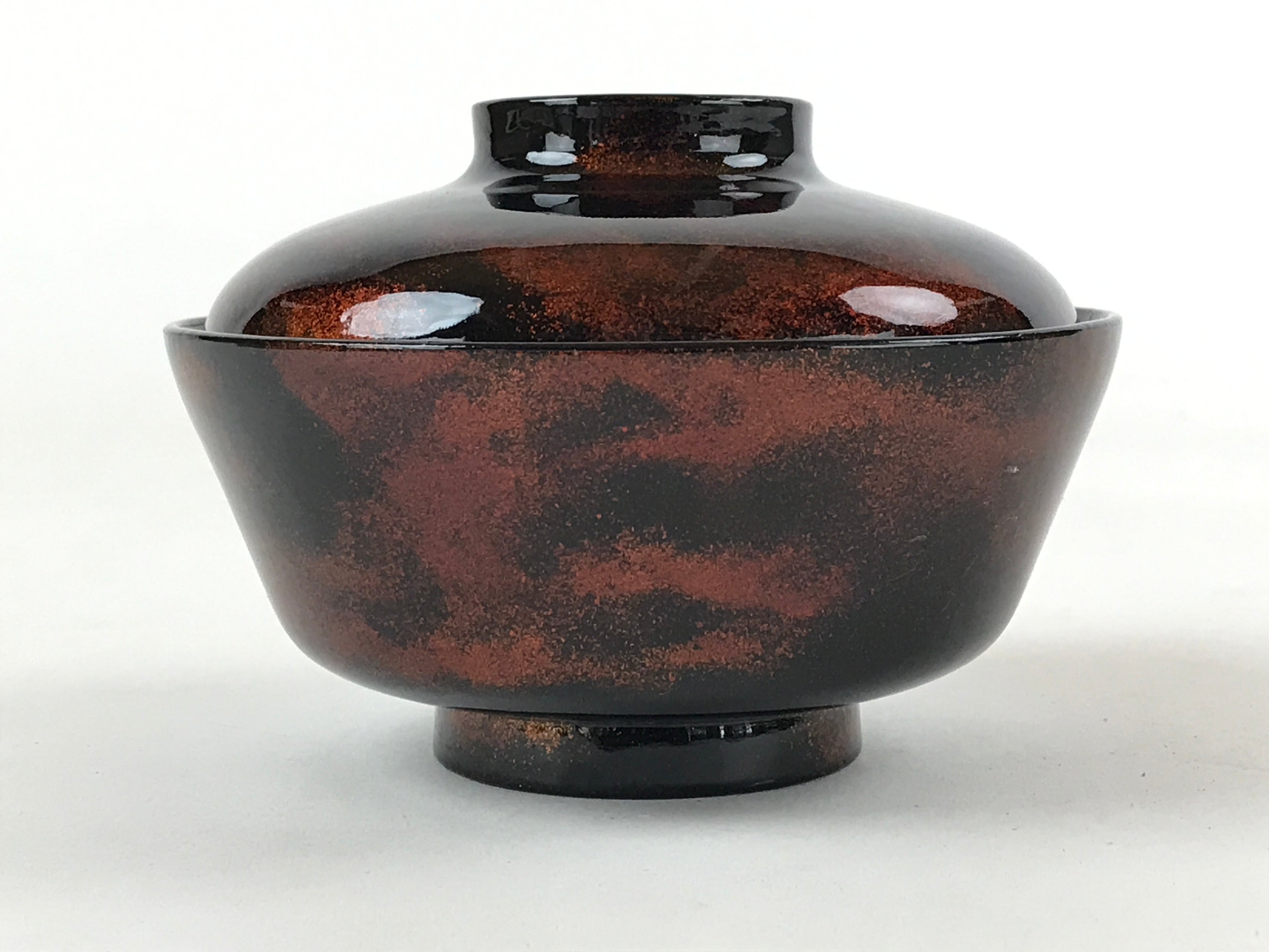 Japanese Lacquerware Lidded Bowl Nimonowan Vtg Black Orange Rice Soup LB78