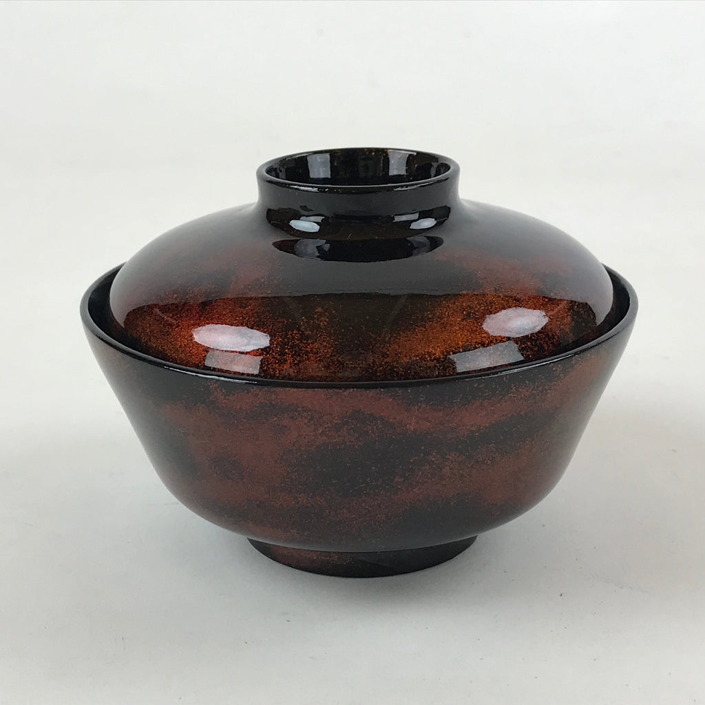 Japanese Lacquerware Lidded Bowl Nimonowan Vtg Black Orange Rice Soup LB78