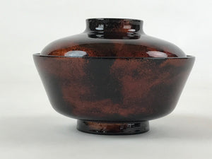 Japanese Lacquerware Lidded Bowl Nimonowan Vtg Black Orange Rice Soup LB79