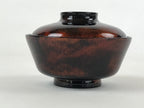 Japanese Lacquerware Lidded Bowl Nimonowan Vtg Black Orange Rice Soup LB79