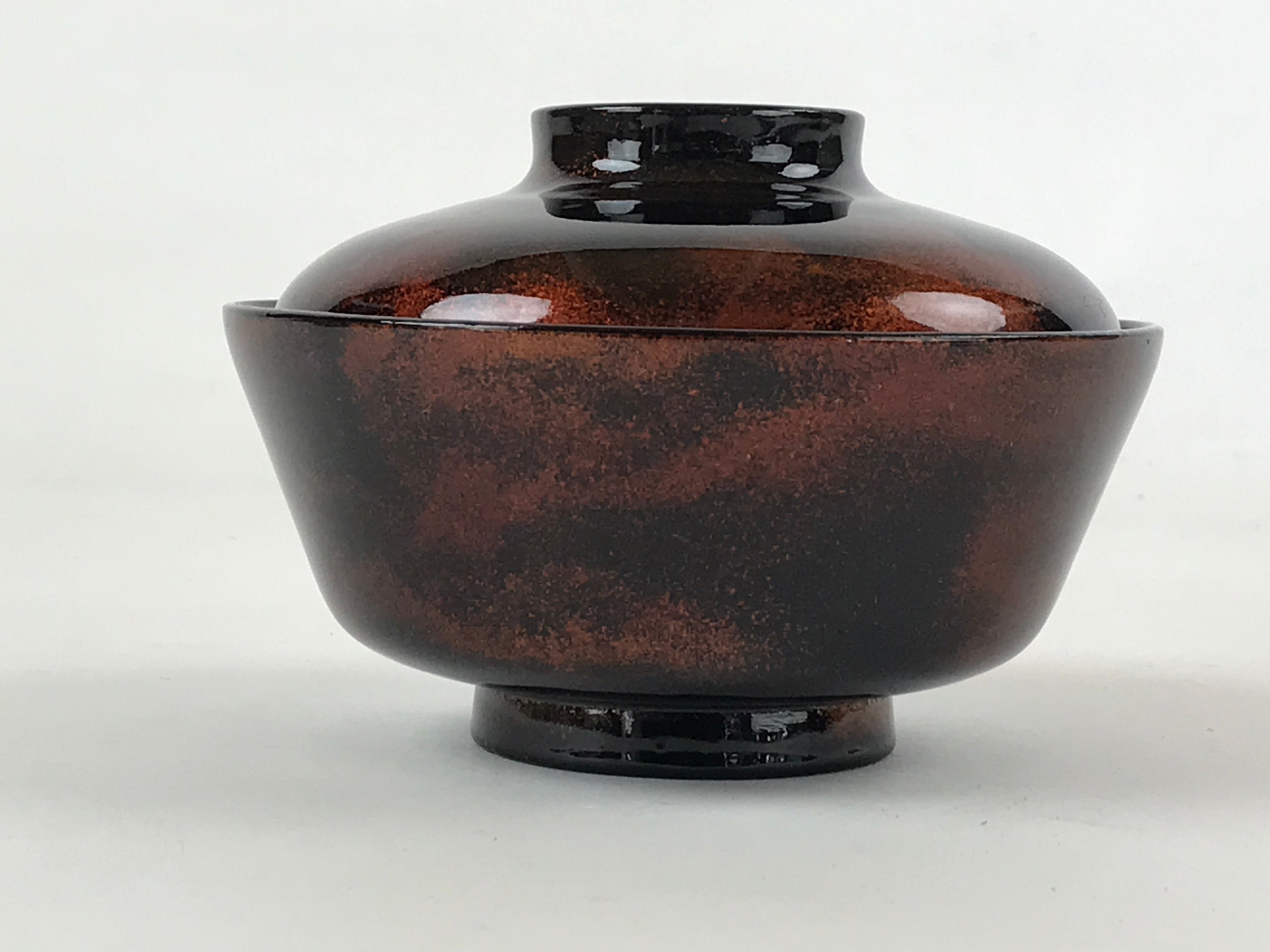 Japanese Lacquerware Lidded Bowl Nimonowan Vtg Black Orange Rice Soup LB79