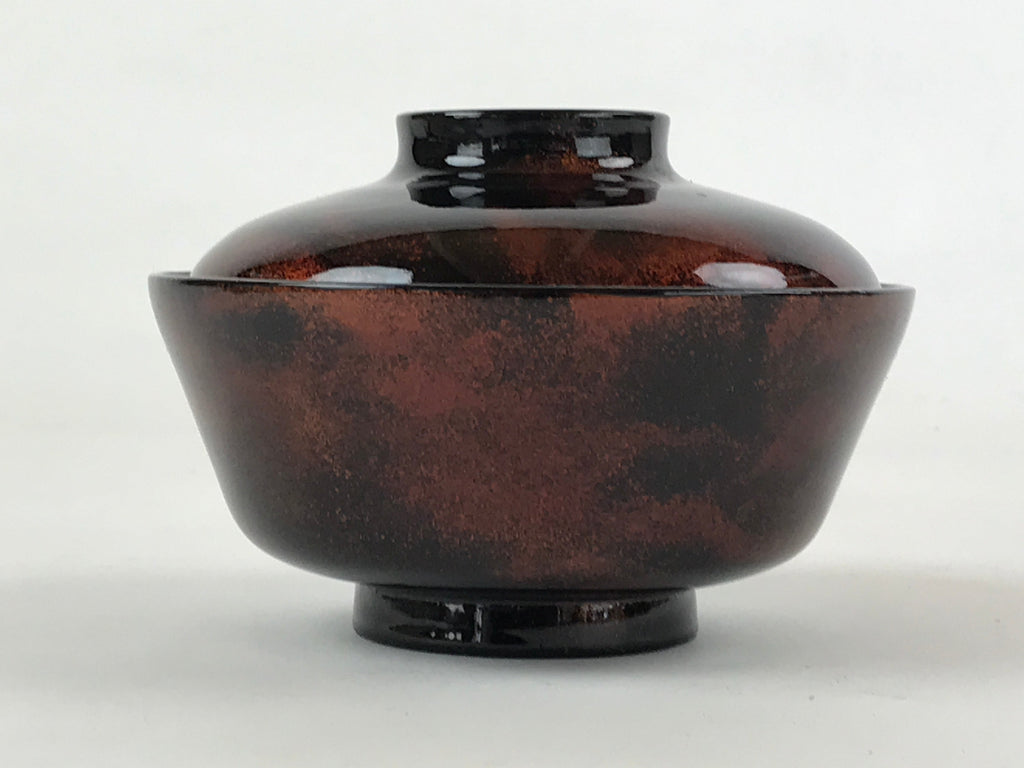 Japanese Lacquerware Lidded Bowl Nimonowan Vtg Black Orange Rice Soup LB79