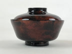 Japanese Lacquerware Lidded Bowl Nimonowan Vtg Black Orange Rice Soup LB79