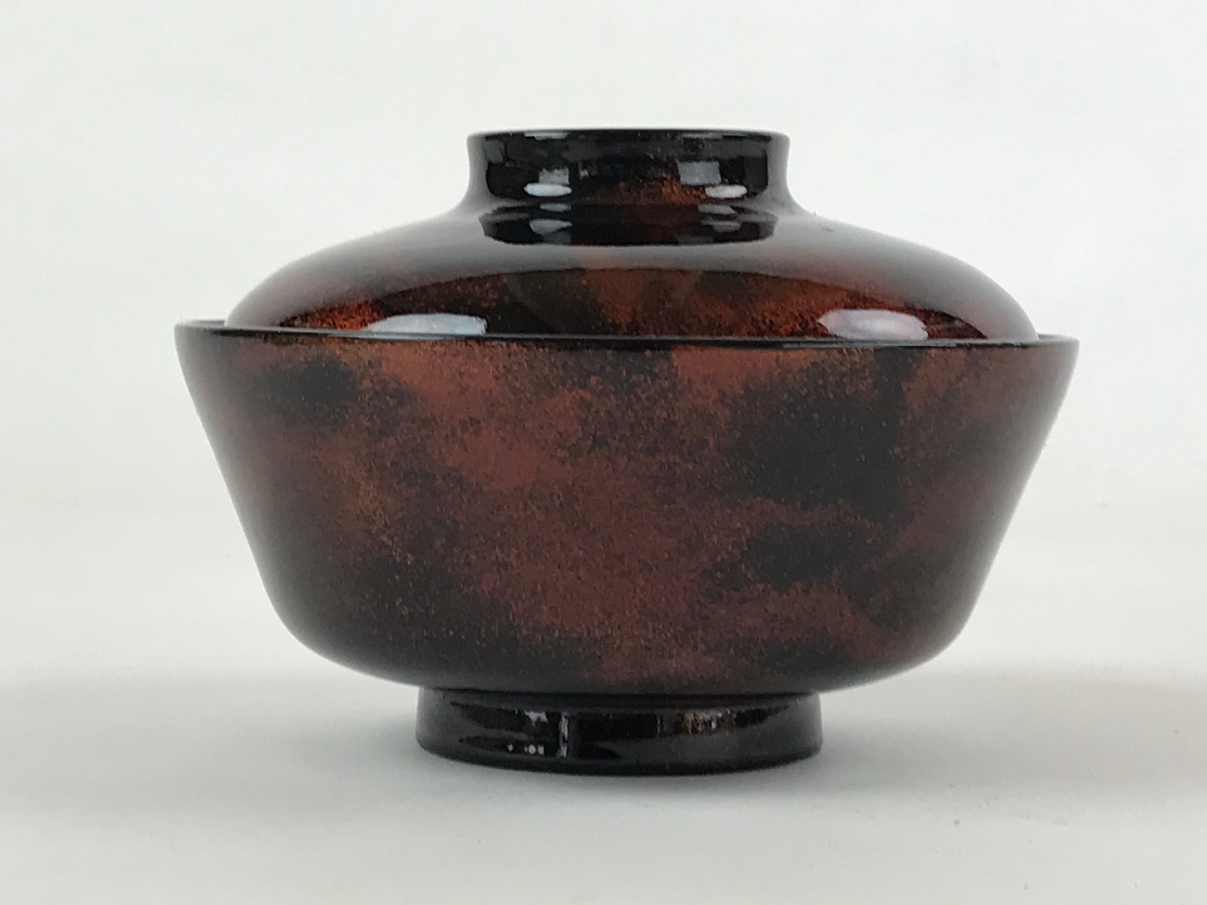 Japanese Lacquerware Lidded Bowl Nimonowan Vtg Black Orange Rice Soup LB79