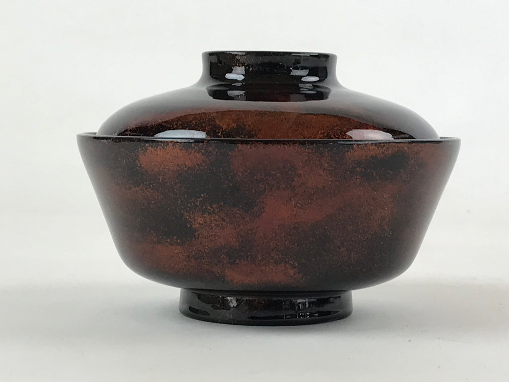 Japanese Lacquerware Lidded Bowl Nimonowan Vtg Black Orange Rice Soup LB79