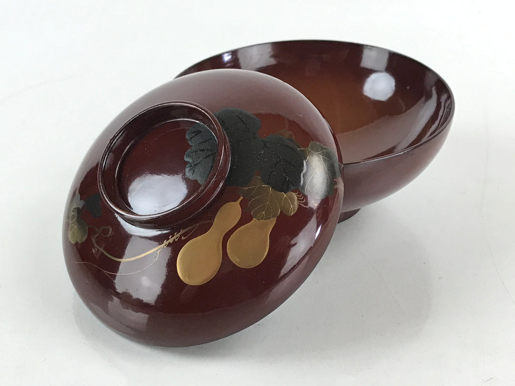 Japanese Lacquerware Lidded Bowl Vtg Nimonowan Makie Hyotan Gourd Red LB72