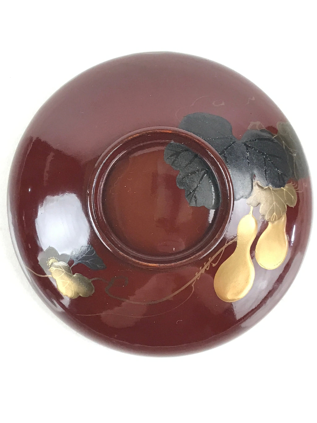 Japanese Lacquerware Lidded Bowl Vtg Nimonowan Makie Hyotan Gourd Red LB72