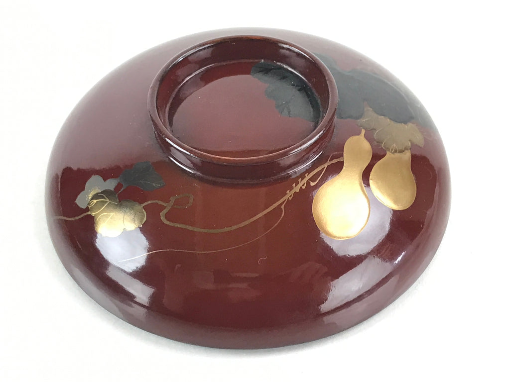 Japanese Lacquerware Lidded Bowl Vtg Nimonowan Makie Hyotan Gourd Red LB72