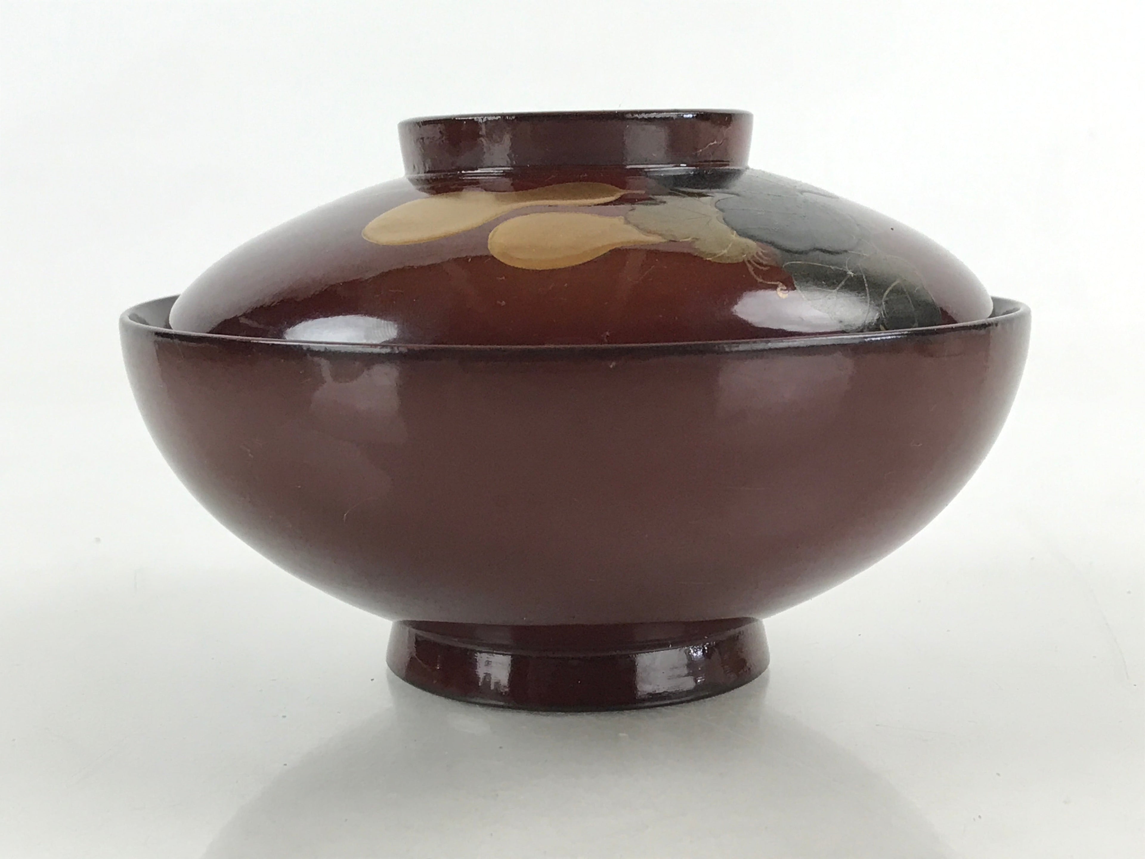 Japanese Lacquerware Lidded Bowl Vtg Nimonowan Makie Hyotan Gourd Red LB72