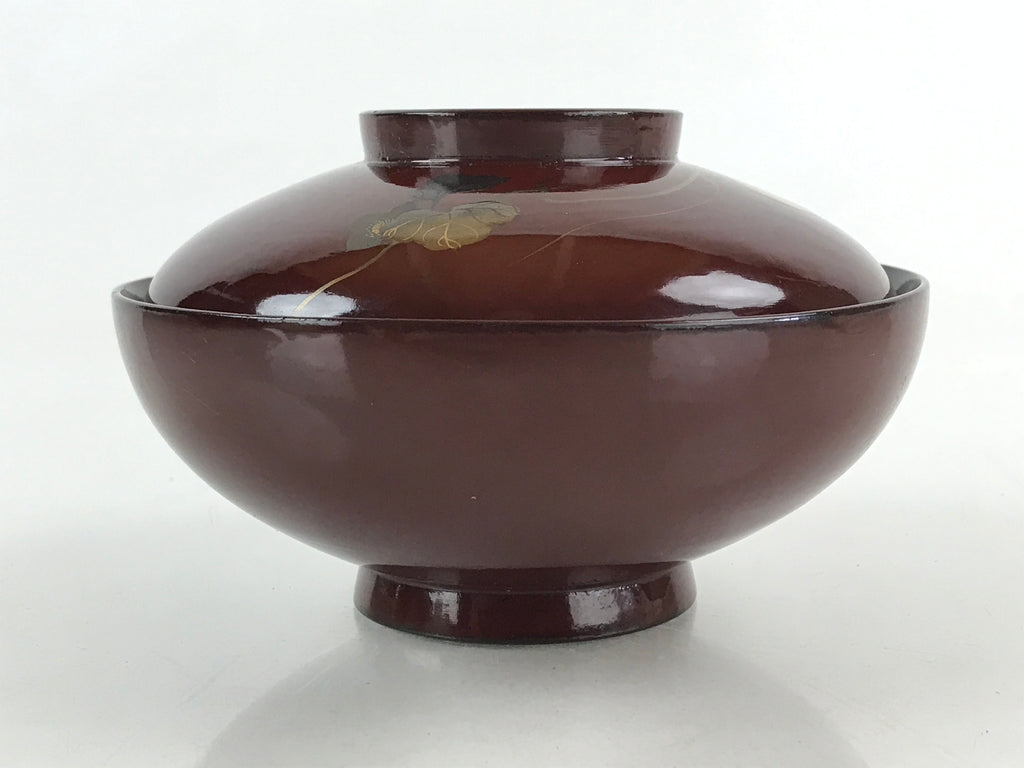 Japanese Lacquerware Lidded Bowl Vtg Nimonowan Makie Hyotan Gourd Red LB72