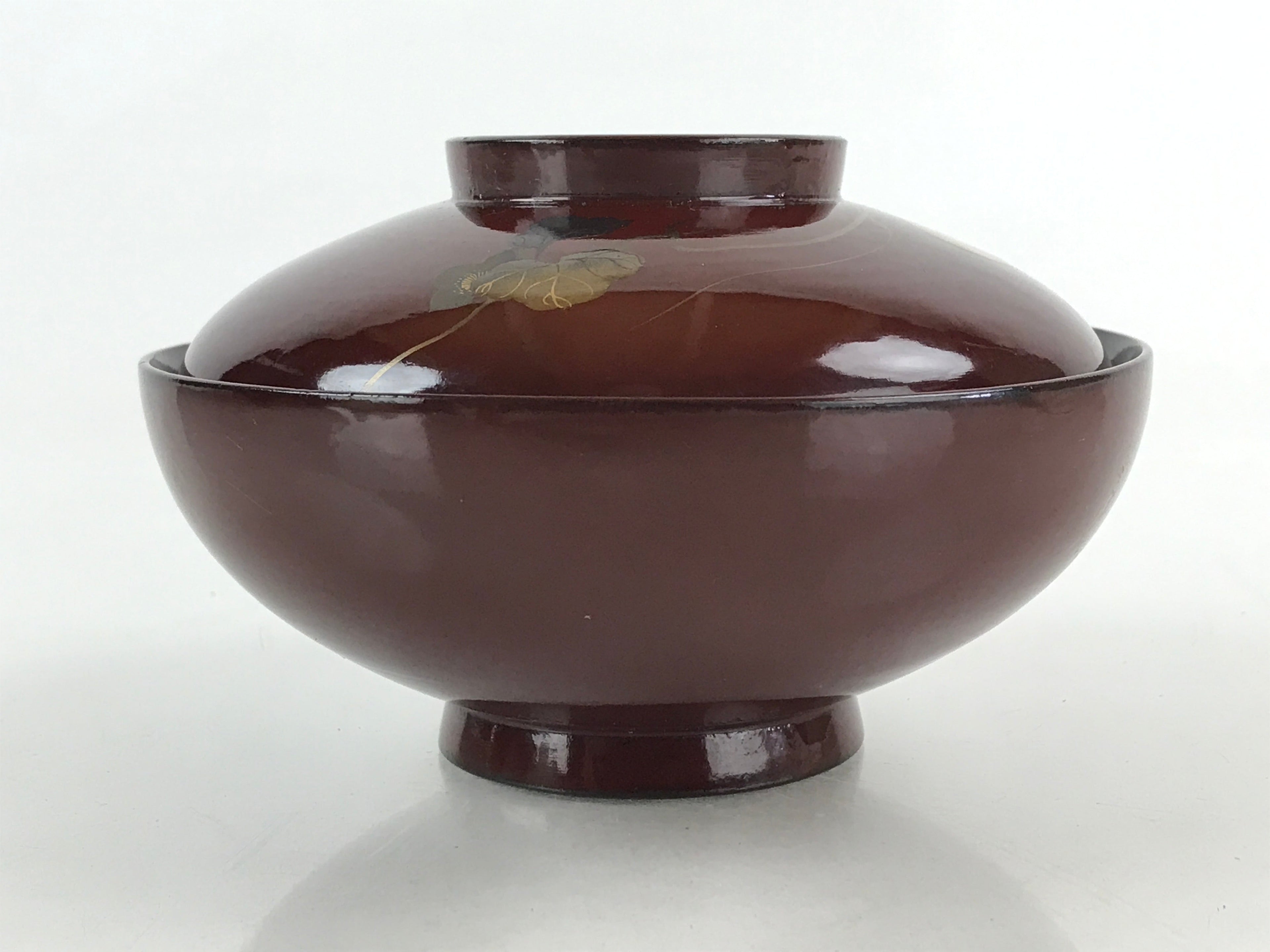 Japanese Lacquerware Lidded Bowl Vtg Nimonowan Makie Hyotan Gourd Red LB72