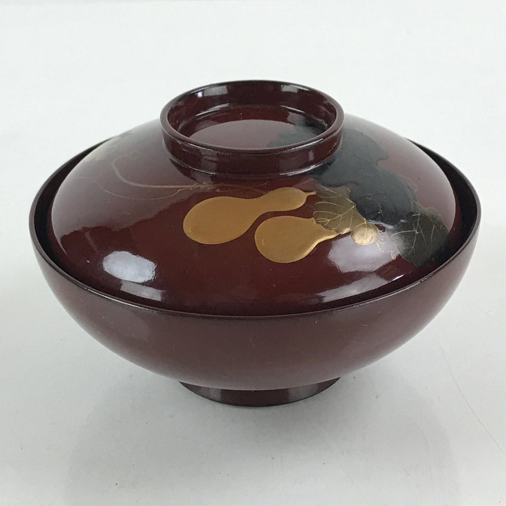 Japanese Lacquerware Lidded Bowl Vtg Nimonowan Makie Hyotan Gourd Red LB72