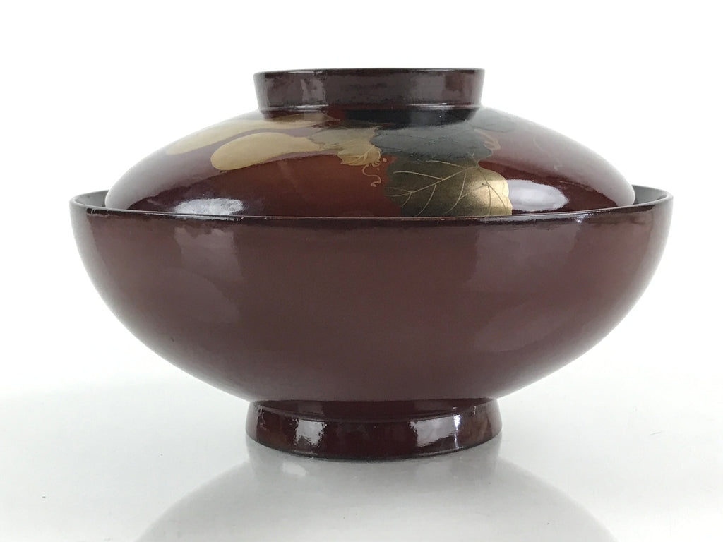 Japanese Lacquerware Lidded Bowl Vtg Nimonowan Makie Hyotan Gourd Red LB74