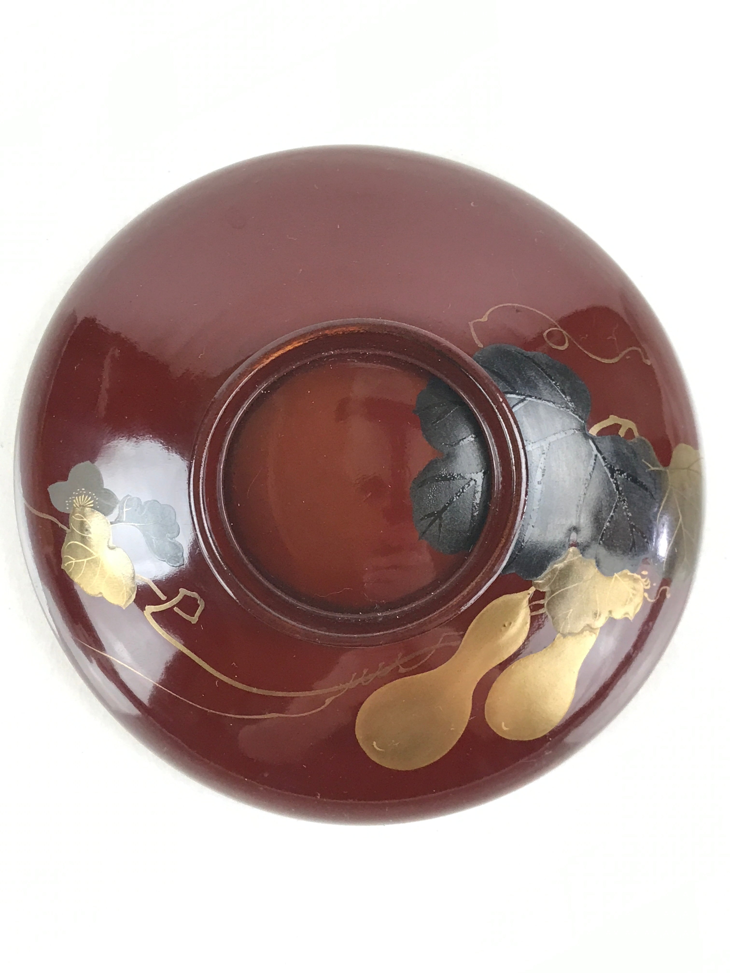 Japanese Lacquerware Lidded Bowl Vtg Nimonowan Makie Hyotan Gourd Red LB74