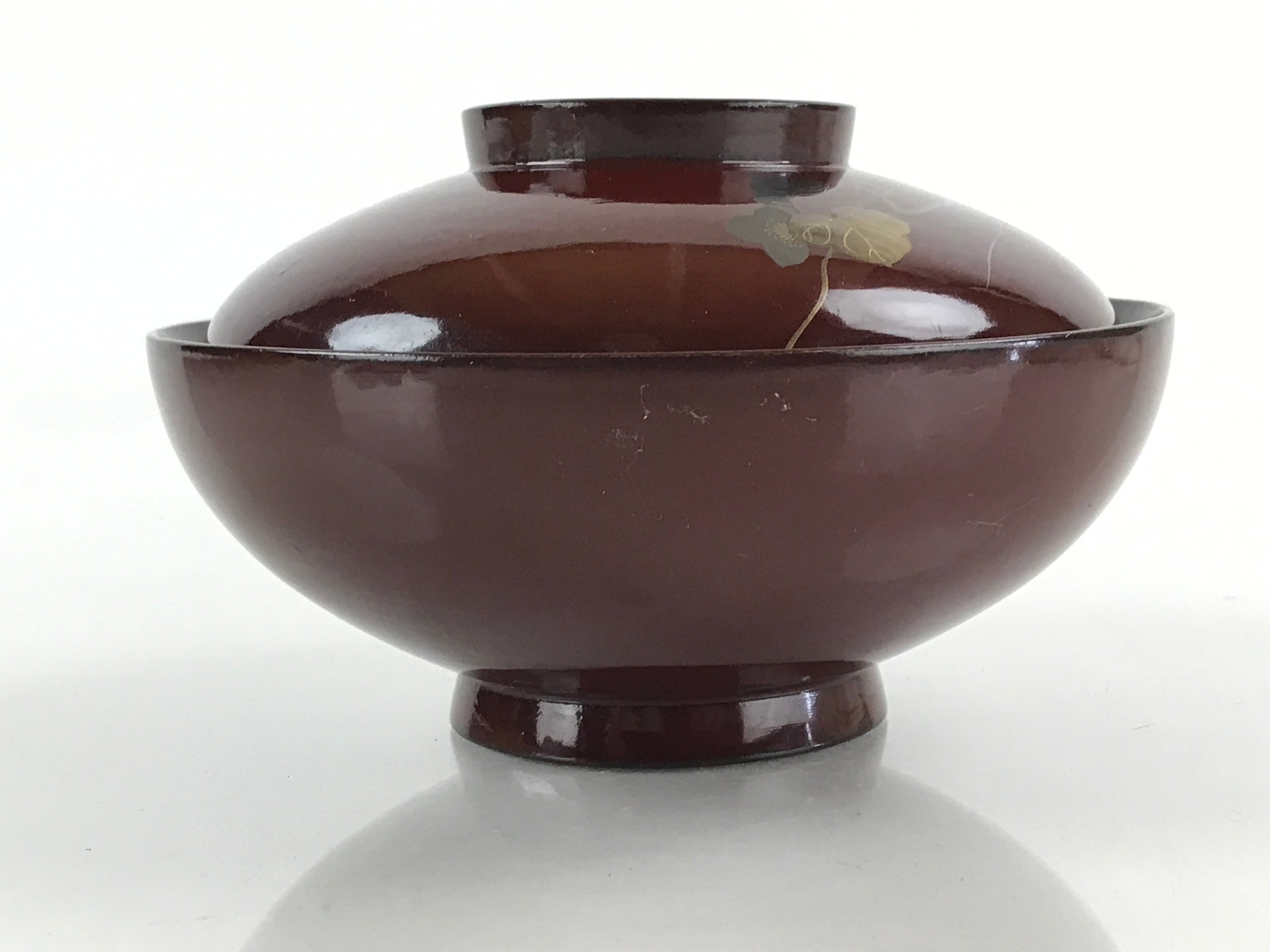 Japanese Lacquerware Lidded Bowl Vtg Nimonowan Makie Hyotan Gourd Red LB74