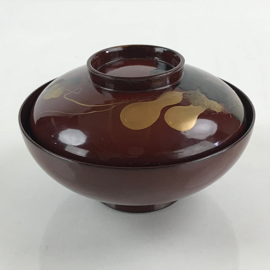 Japanese Lacquerware Lidded Bowl Vtg Nimonowan Makie Hyotan Gourd Red LB74