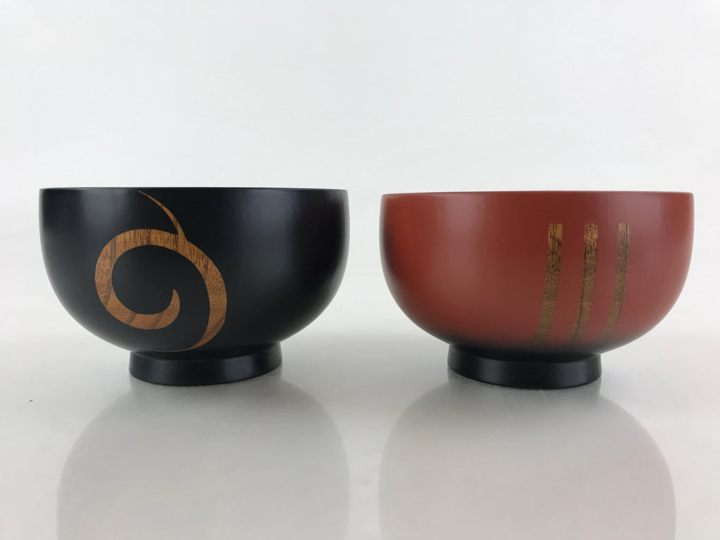 Japanese Lacquerware Pairs Of Bowls And Chopsticks Vtg Hashi Owan Black Brown UR