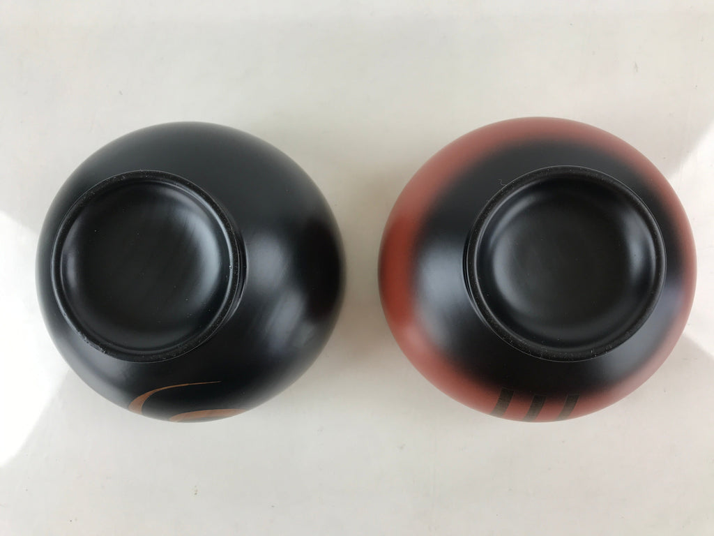 Japanese Lacquerware Pairs Of Bowls And Chopsticks Vtg Hashi Owan Black Brown UR