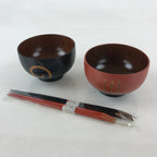 Japanese Lacquerware Pairs Of Bowls And Chopsticks Vtg Hashi Owan Black Brown UR