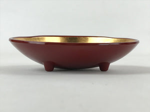 Japanese Lacquerware Replica Gilt Bowl Vtg Shell Sweets Dish Gold Red Flower L72