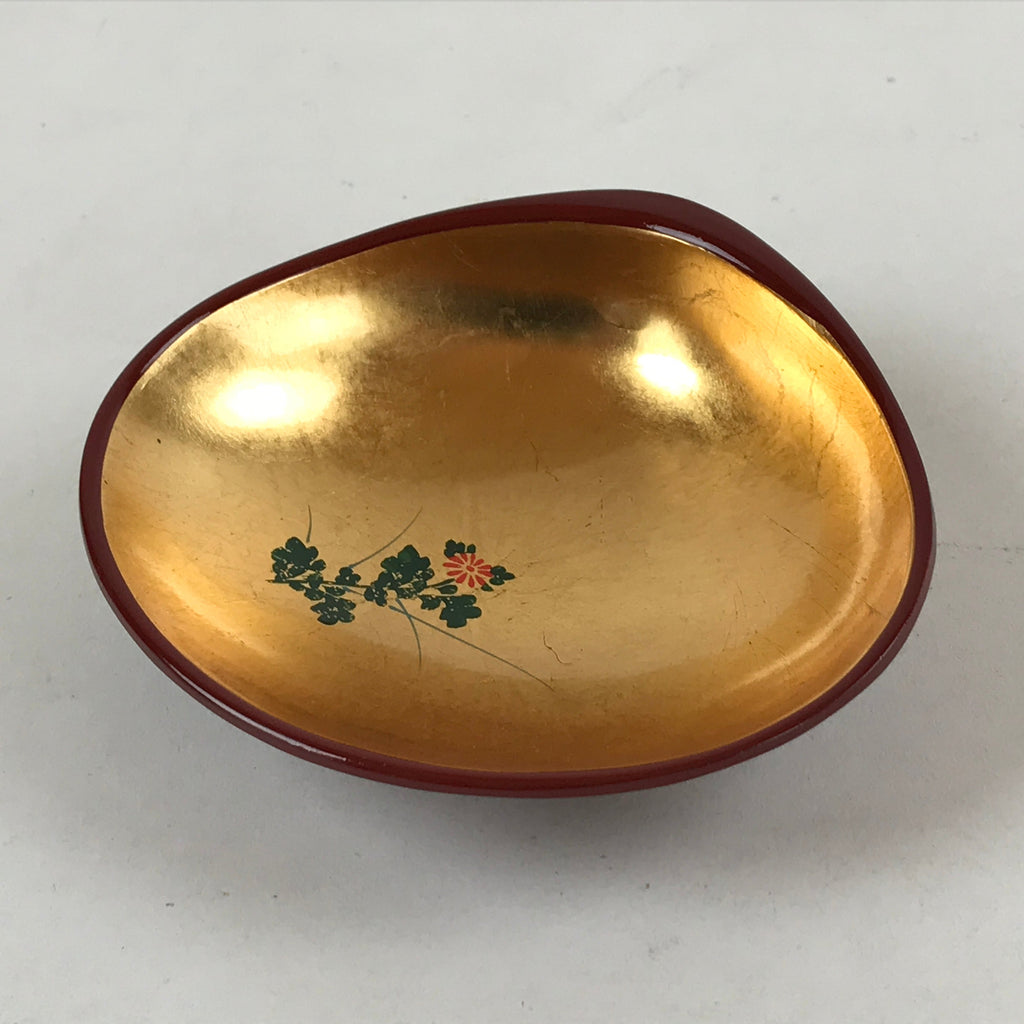Japanese Lacquerware Replica Gilt Bowl Vtg Shell Sweets Dish Gold Red Flower L72